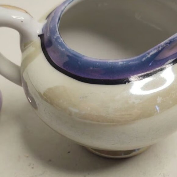 Lusterware Miniature Creamer with Lid Handpainted House Trees Flowers 3" (GS3) - Picture 3 of 5